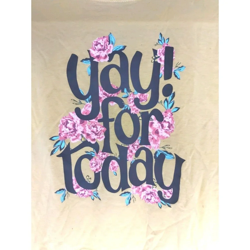 Justice Girls Yay for Today Yellow Long Sleeve Graphic Tee Shirt Size S 7/8 EUC